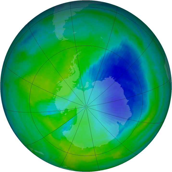 Antarctic ozone map for 09 December 1999